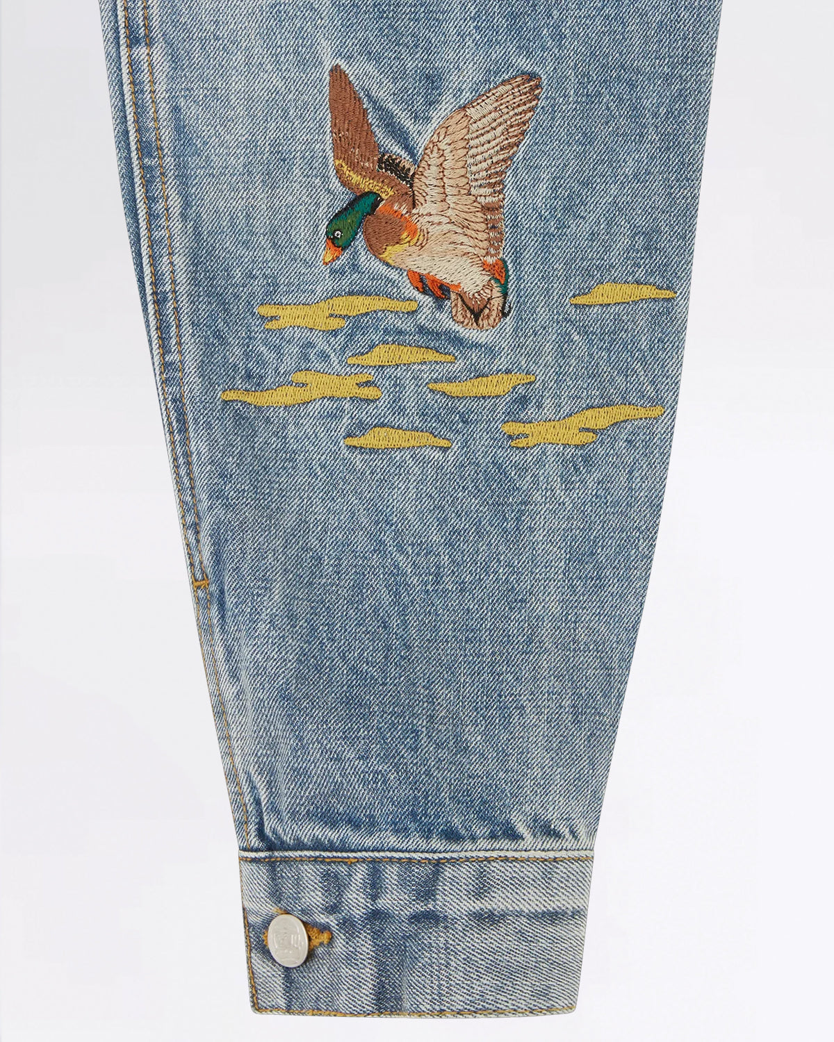 DUCK EMBROIDERED DENIM JACKET HEAVY WASH BLUE